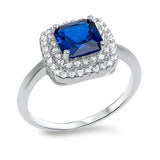 Double Halo Engagement Ring Princess Round Cubic Zirconia 925 Sterling Silver Choose Color