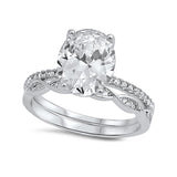 Wedding Engagement Bridal Set Band Ring Oval Cubic Zirconia Round CZ 925 Sterling Silver
