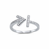 Bar Arrow Ring Round Cubic Zirconia 925 Sterling Silver Choose Color
