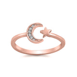 Moon Star Ring Round Cubic Zirconia 925 Sterling Silver Choose Color - Blue Apple Jewelry