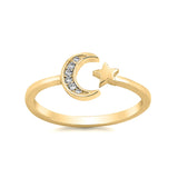 Moon Star Ring Round Cubic Zirconia 925 Sterling Silver Choose Color - Blue Apple Jewelry