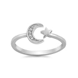 Moon Star Ring Round Cubic Zirconia 925 Sterling Silver Choose Color - Blue Apple Jewelry