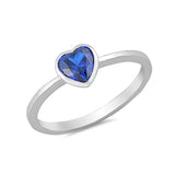 Solitaire Heart Promise Ring Heart Cubic Zirconia 925 Sterlign Silver Choose Color - Blue Apple Jewelry