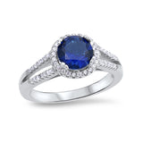 Round Simulated Blue Sapphire Cubic Zirconia Accent 925 Sterling Silver Wedding Engagement Ring