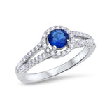 Engagement Ring Round Simulated Blue Sapphire CZ Accent 925 Sterling Silver  (8mm)