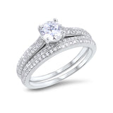 Classic Solitaire Accent Dazzling Wedding Engagement Bridal Ring Band Set Round CZ 925 Sterling Silver - Blue Apple Jewelry