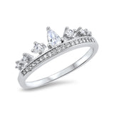 Half Eternity Crown Ring Round And Pear Shape 925 Sterling Silver