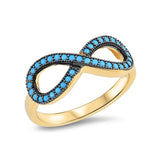 Infinity Promise Ring Round Faceted Simulated Nano Turqouise Yellow Gold Tone 925 Sterling Silver - Blue Apple Jewelry