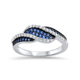 Crisscross Half Eternity Ring Round Shape Simulated Blue Sapphire Round CZ 925 Sterling Silver - Blue Apple Jewelry