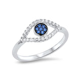 Evil Eye Ring Simulated Blue Sapphire Round CZ 925 Sterling Silver - Blue Apple Jewelry