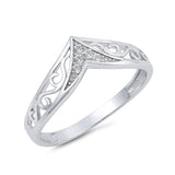 Filigree Swirl Design V Chevron Midi Band Ring Round Cubic Zirconia 925 Sterling Silver - Blue Apple Jewelry