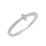 Half Eternity Sideways Cross Ring Petite Dainty Pave Cubic Zirconia 925 Sterling Silver - Blue Apple Jewelry