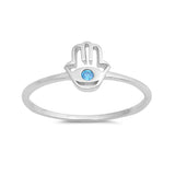 Hand of God Hamsa Band Ring Round Cut Simulated Blue Topaz 925 Sterling Silver