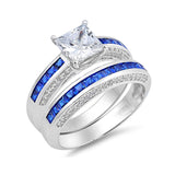 Solitaire Accent Engagement Bridal Ring Princess Cut Simulated Blue Sapphire Round CZ 925 Sterling Silver (7 mm)