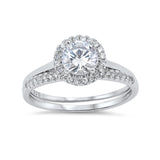 Halo Dazzling Wedding Set Ring Round Shape Cubic Zirconia 925 Sterling Silver