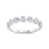Half Eternity Bezel Set Trendy Ring Round Cubic Zirconia 925 Sterling Silver - Blue Apple Jewelry