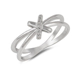 Trendy Fashion Crissscorss X Ring Round Cubic Zirconia 925 Sterling Silver Crossover