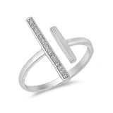 Fashion Double Bar Ring Round Cubic Zirconia 925 Sterling Silver
