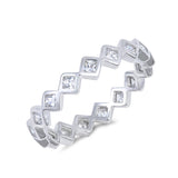 4mm Full Eternity Stackable Band Ring Square Design Cubic Zirconia 925 Sterlign Silver - Blue Apple Jewelry