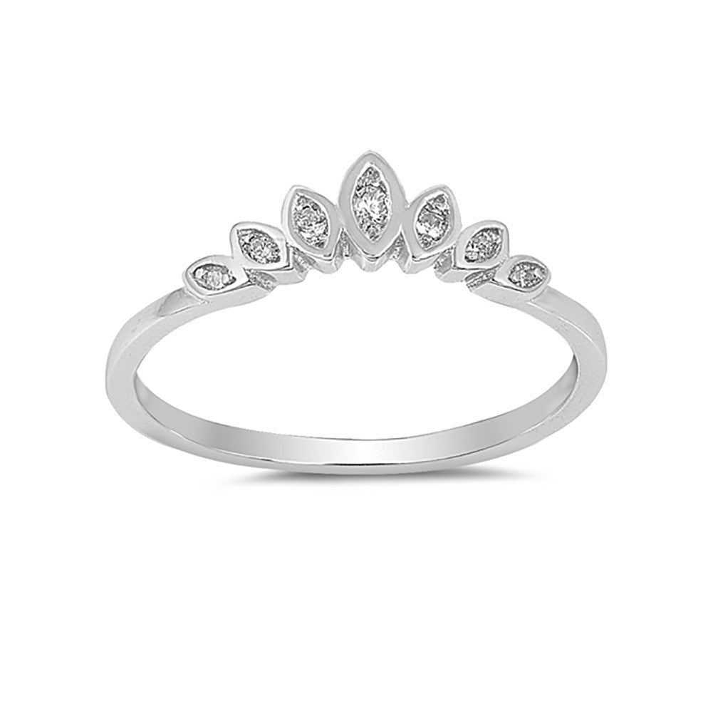 Fashion Crown Eternity V Design Chevron Midi Thumb Ring Band Round Cubic Zirconia 925 Sterling Silver - Blue Apple Jewelry