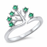 Tree Ring Round Simulated Green Emerald 925 Sterling Silver