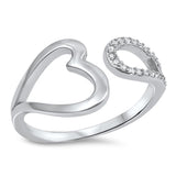 Heart Cuff Ring Double Heart Promise Ring Round Simulated Cubic Zirconia 925 Sterling Silver Choose Color