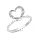 Fashion Heart Ring Round Cubic Zirconia 925 Sterling Silver Heart Promise Ring Open Heart