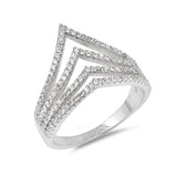 Chevron Ring Round Cubic Zirconia 925 Sterling Silver