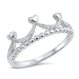 Princess Heart Crown Ring Round Simulated Cubic Zirconia 925 Sterling Silver Choose Color
