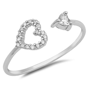 Open Heart Cuff Ring Round Simulated Cubic Zirconia 925 Sterling Silver Choose Color