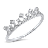 Crown Ring Half Eternity Princess Crown Band Round 925 Sterling Silver