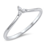 3-Stone V Chevron Midi Ring Band Round Simulated Cubic Zirconia 925 Sterling Silver Thumb Ring