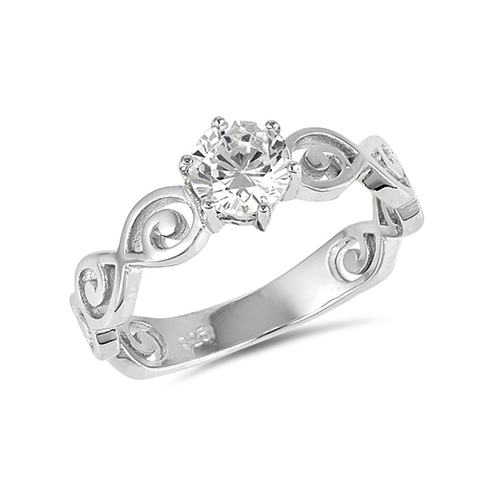 Solitaire Wedding Engagement Ring Swirl Spiral Filigree Accent