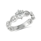 Solitaire Wedding Engagement Ring Swirl Spiral Filigree Accent Round Cubic Zirconia 925 Sterling Silver