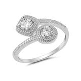 Bypass Wrap Design Fashion Ring Round Cubic Zirconia 925 Sterling Silver