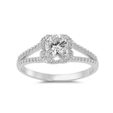 Classic Halo Split Shank Wedding Engagement Ring Round Cubic Zirconia 925 Sterling Silver