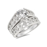 Wedding Engagement Ring Band Bridal Set Round Cubic Zirconia 925 Sterling Silver