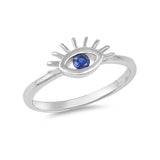 Eye Ring Round Simulated Blue Sapphire 925 Sterling Silver