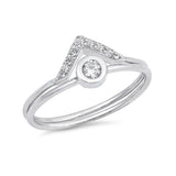 8mm Solitaire V Set Wedding Band 925 Sterling Silver Round Shape CZ Choose Color - Blue Apple Jewelry