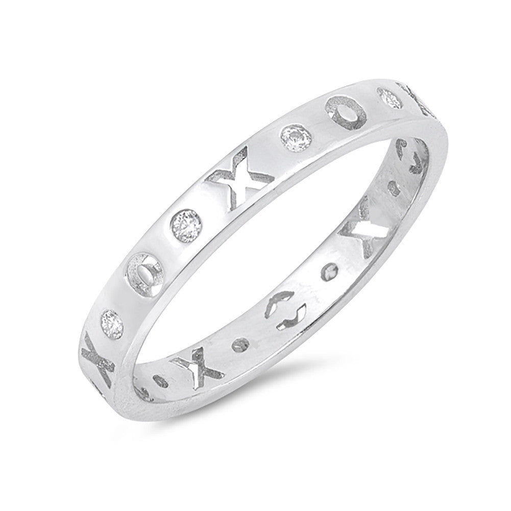 3mm XOXO Eternity Wedding Band 925 Sterling Silver Round CZ Choose Color - Blue Apple Jewelry
