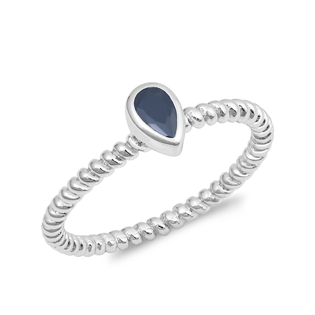 Teardrop Solitaire Fashion Ring Cable Twisted Band 925 Sterling Silver Choose Color - Blue Apple Jewelry