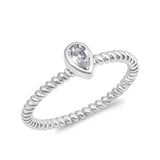 Teardrop Solitaire Fashion Ring Cable Twisted Band 925 Sterling Silver Choose Color