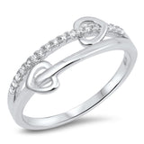 Half Eternity Desing Sideways Heart Ring Round Simulated CZ Sterling Silver Heart Promise Ring