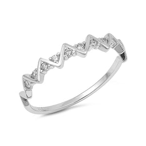 4mm Half Eternity Band Ring Zig Zag Wave Design Round Cubic Zirconia 925 Sterling Silver - Blue Apple Jewelry
