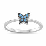 Petite Dainty Butterfly Ring Round Simulated Nano Turquoise 925 Sterling Silver