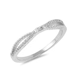 3mm Crisscross Band Ring Baguette Round Cubic Zirconia 925 Sterling Silver - Blue Apple Jewelry