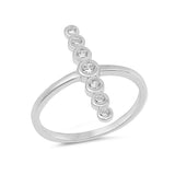 Fashion Bar Ring Round Bezel Cubic Zirconia 925 Sterling Silver