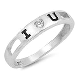 4mm I Love You Band Ring Round Simulated Cubic Zirconia 925 Sterling Silver Choose Color