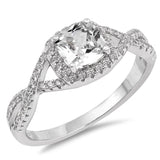 Halo Infinity Twist Shank Engagement Ring Cushion Round Simulated CZ 925 Sterling Silver