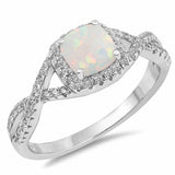 Halo Infinity Twist Shank Wedding Ring Lab Created Opal 925 Sterling Silver